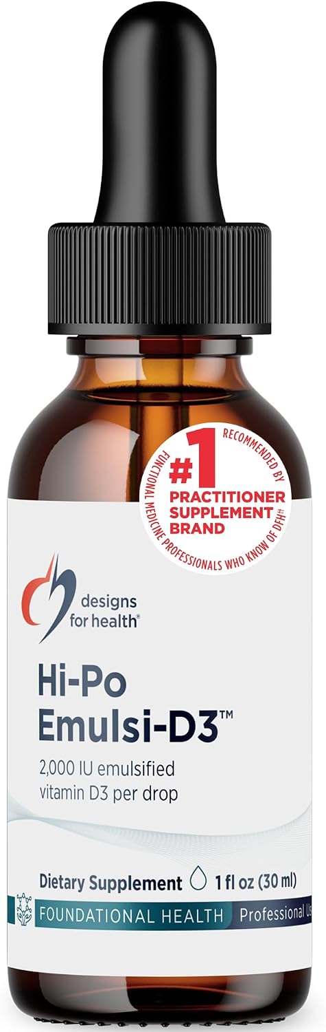Designs for Health Hi-Po Emulsi Vitamin D Drops - Liquid Vitamin D3 2000 IU, 30 mL (1000 Servings)