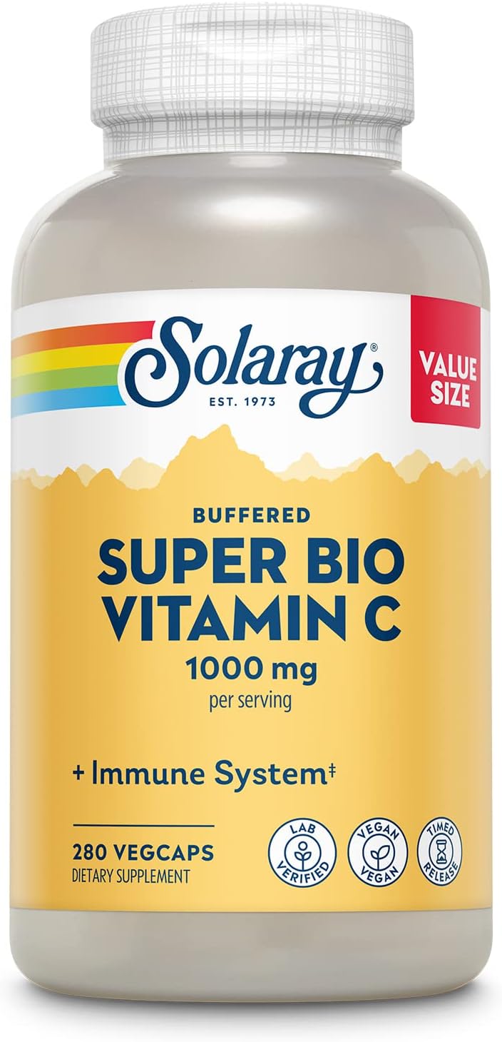 SOLARAY Super Bio Buffered Vitamin C 1000mg – Two-Stage Timed Release with Bioflavonoids – Immune Support – High Absorption, Vegan, 180 Servings
