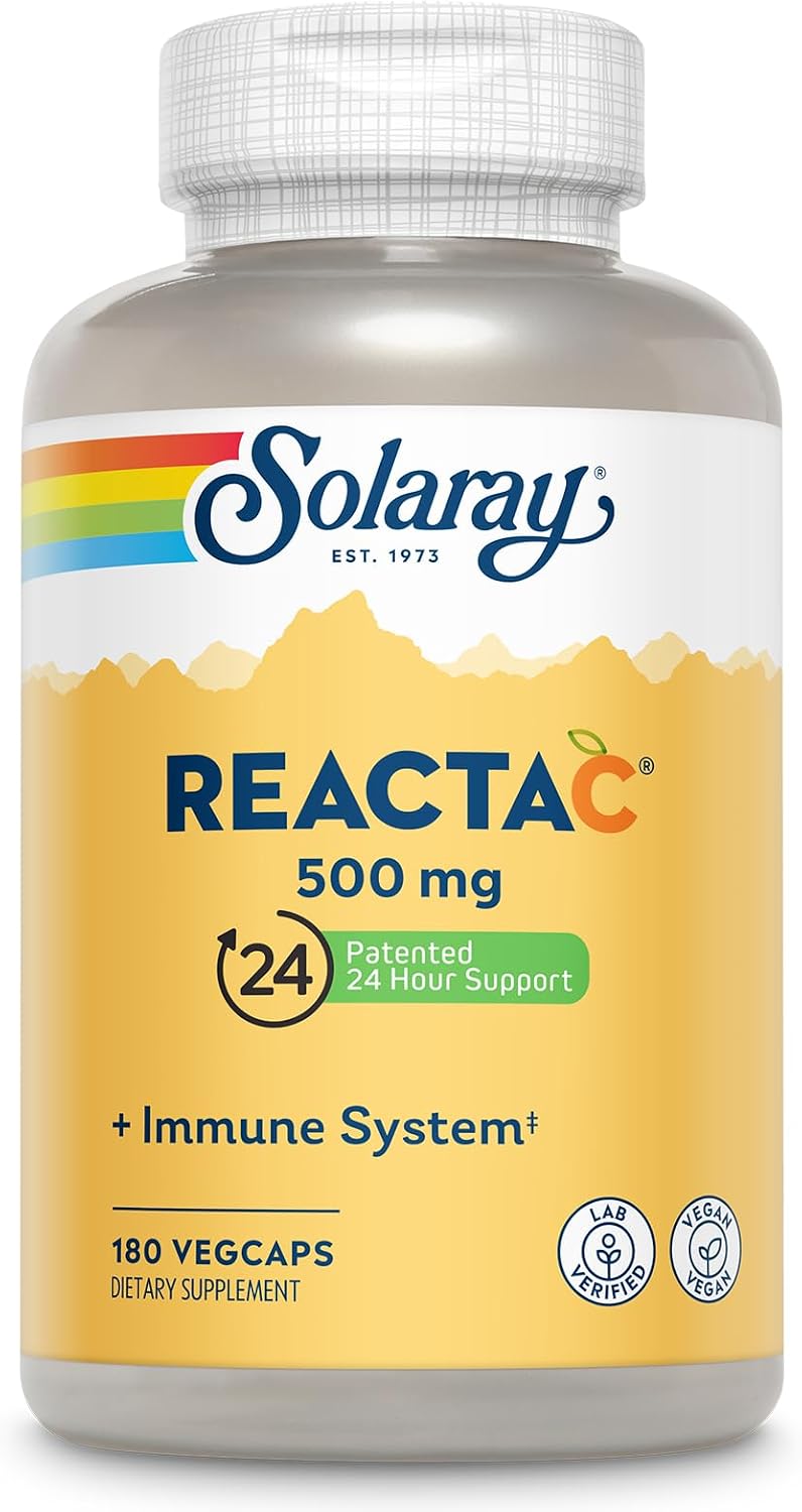 SOLARAY ReactaC Vitamin C 500mg – Patented 24-Hour Immune Support with Bioflavonoids and Rutin – Vegan Capsules