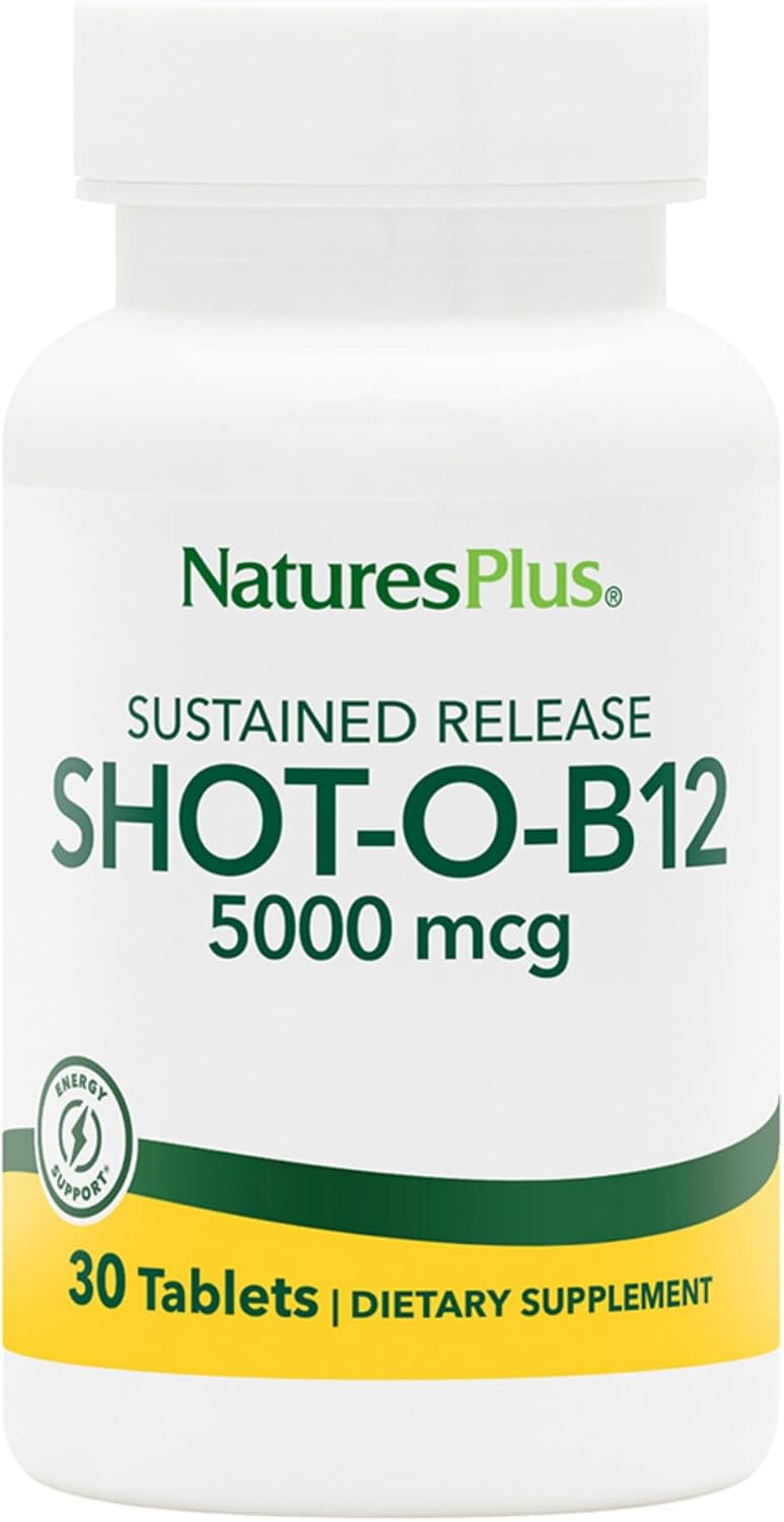 NaturesPlus Shot-O-B12 5000 mcg – Sustained Release Vitamin B12 Tablets – Methylcobalamin – 30 Servings
