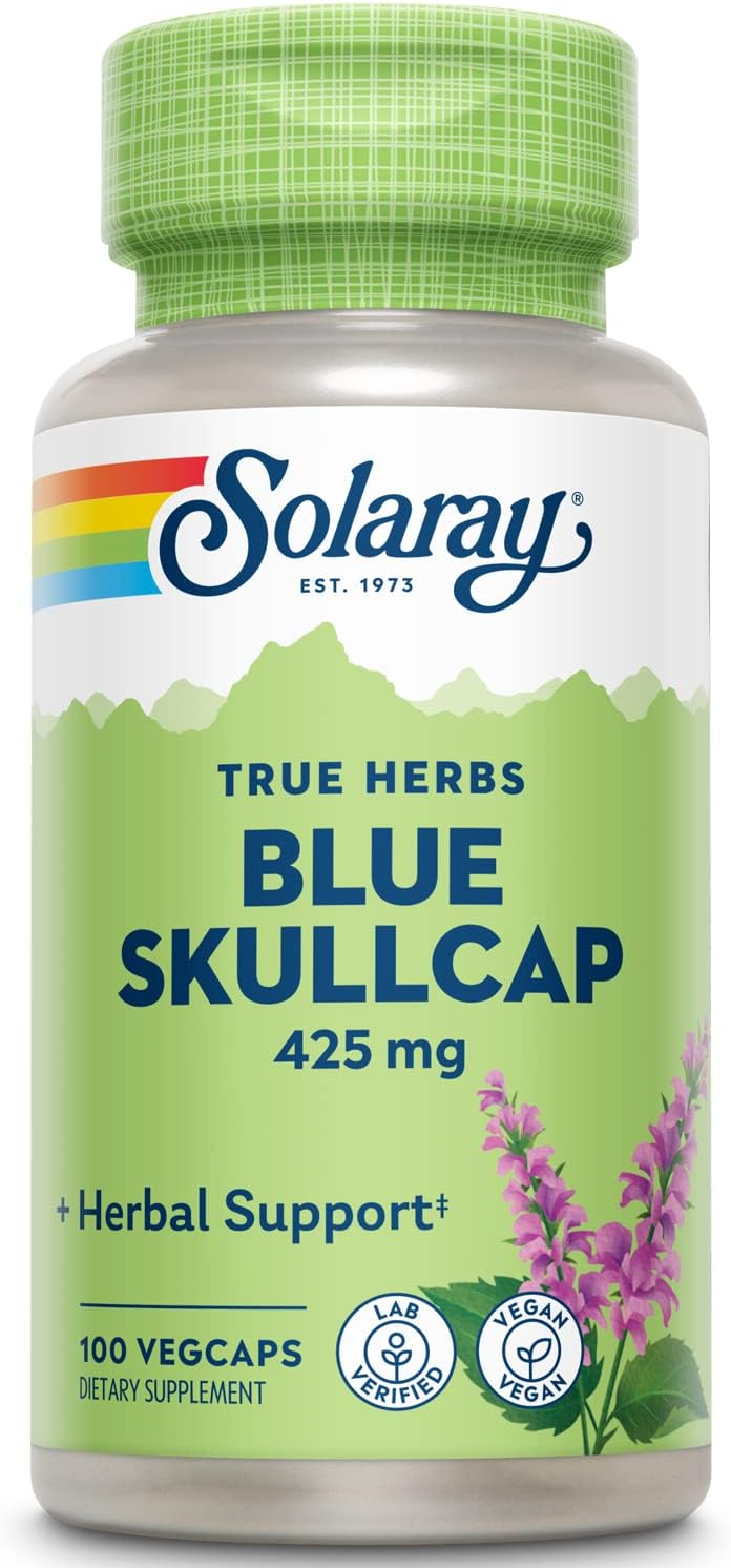 SOLARAY Blue Skullcap Supplement - 425 mg Skull Cap Extract Capsules for Women & Men, Whole Aerial, Non-GMO, Lab Verified Formula - 100 Count VegCaps