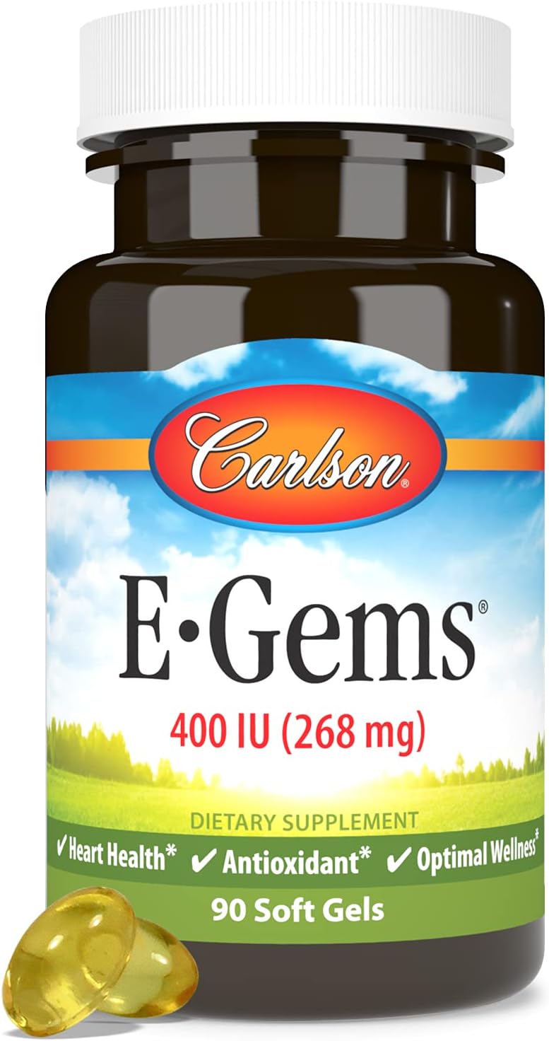 Carlson E-Gems - 400 IU (268 mg) Vitamin E Softgels - Natural d-Alpha-Tocopherol for Heart Health & Antioxidant Support
