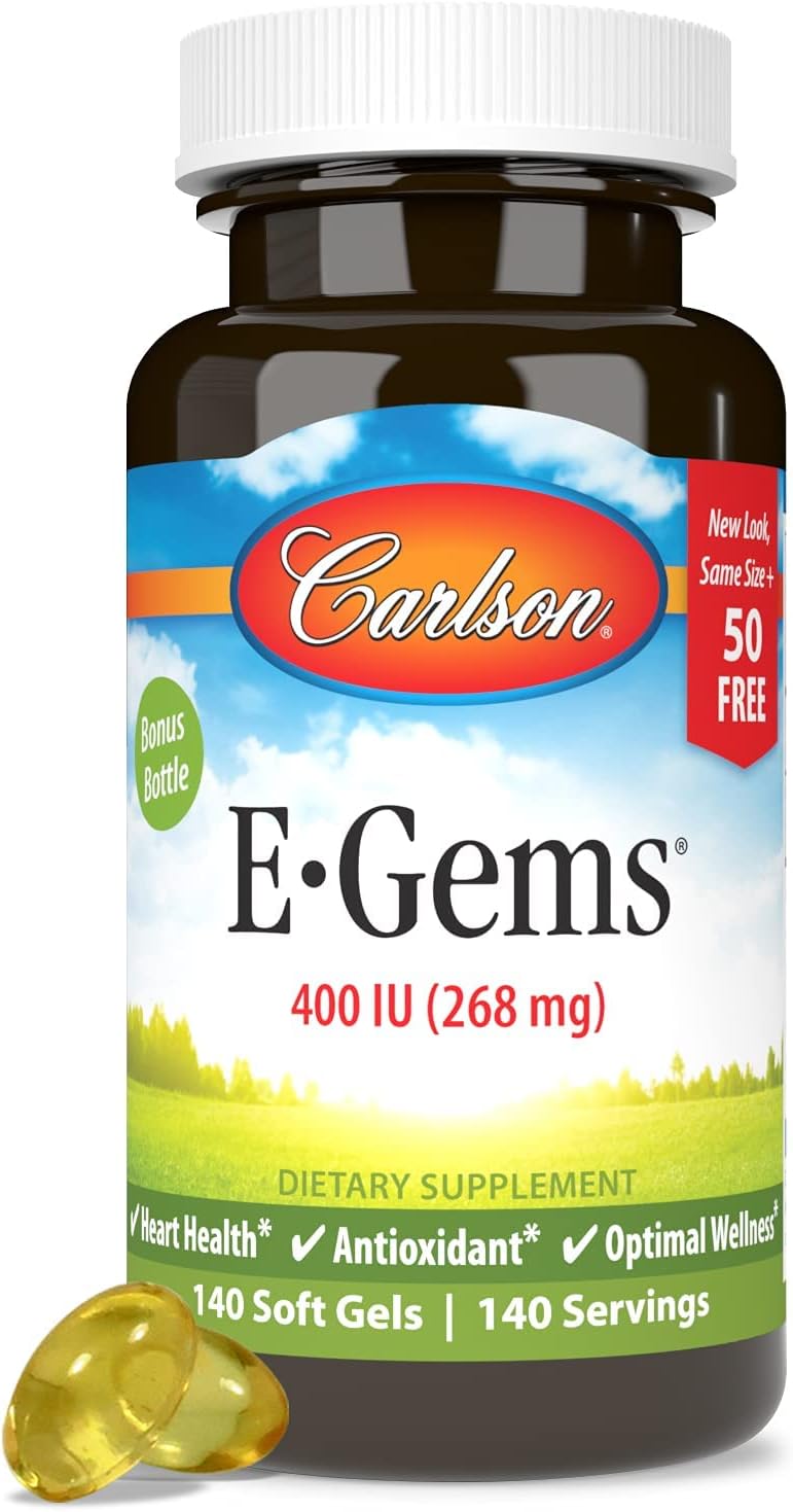 Carlson E-Gems Elite, 400 IU Vitamin E with Tocopherols & Tocotrienols, 60 Softgels
