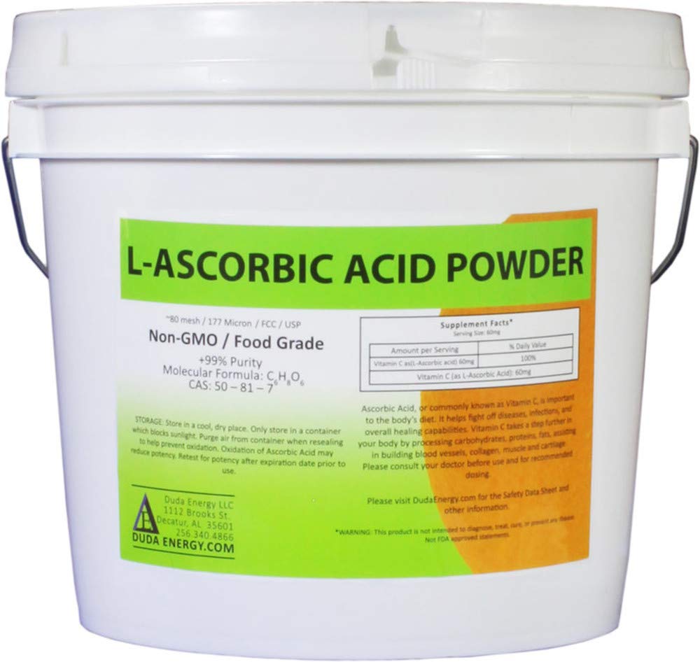 Duda Energy L-Ascorbic Acid Powder, 99+% Food Grade, 227 g