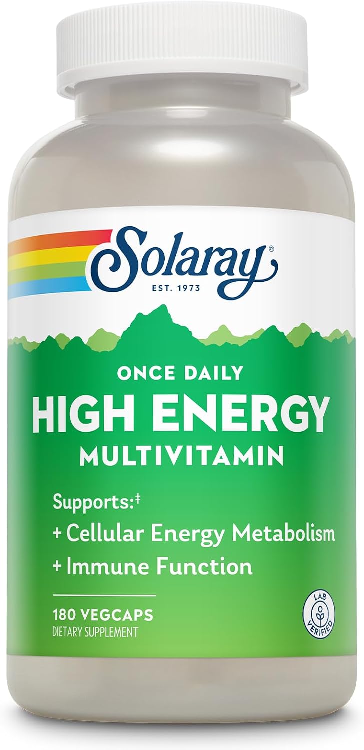 SOLARAY Once Daily High Energy Multivitamin - Vitamin C, D, B12 - 180 Veg Capsules