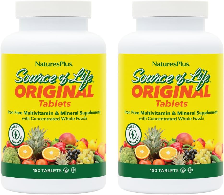 NaturesPlus Source of Life No Iron - 180 Tablets - Multivitamin & Mineral Supplement with Vitamin D3 - Supports Natural Energy & Wellbeing - Gluten Free, Vegetarian - 60 Servings