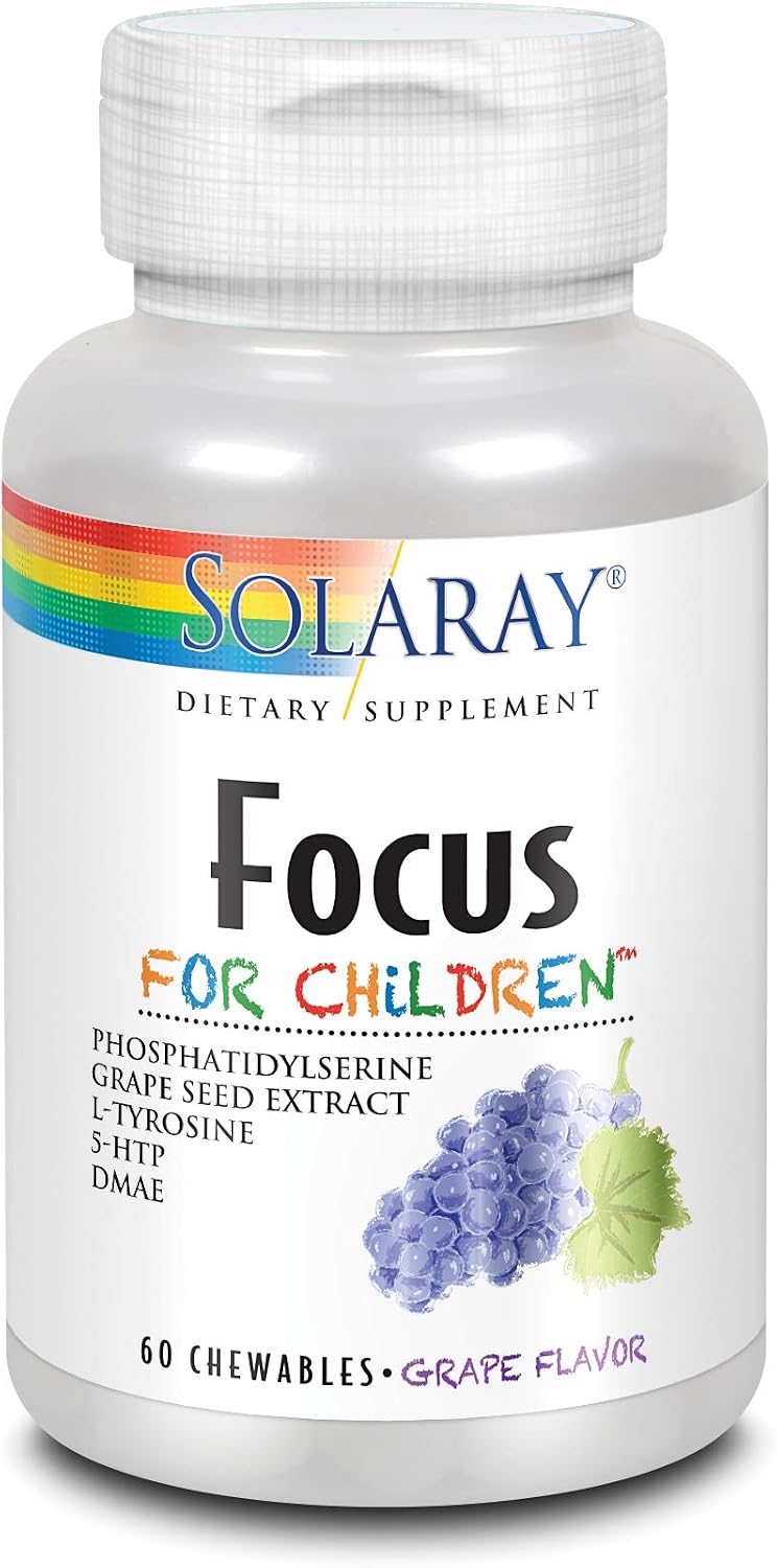 Solaray Kids Focus Chewables with Phosphatidylserine – Natural Brain Development Support with DMAE – 60 Chewables