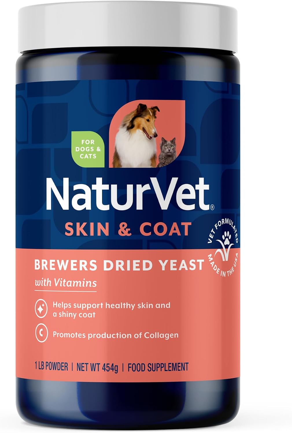 NaturVet Brewers Dried Yeast Formula with Garlic Flavouring Plus Vitamins for Dogs and Cats, Powder, 454 g