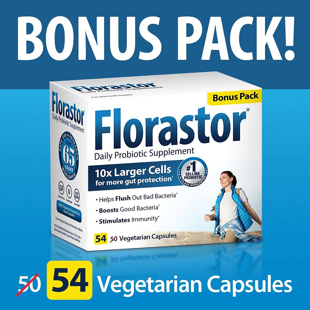 Florastor Daily Probiotic for Women and Men – Digestive Health Support, Saccharomyces Boulardii CNCM I-745, 54 Capsules (Pack of 3)