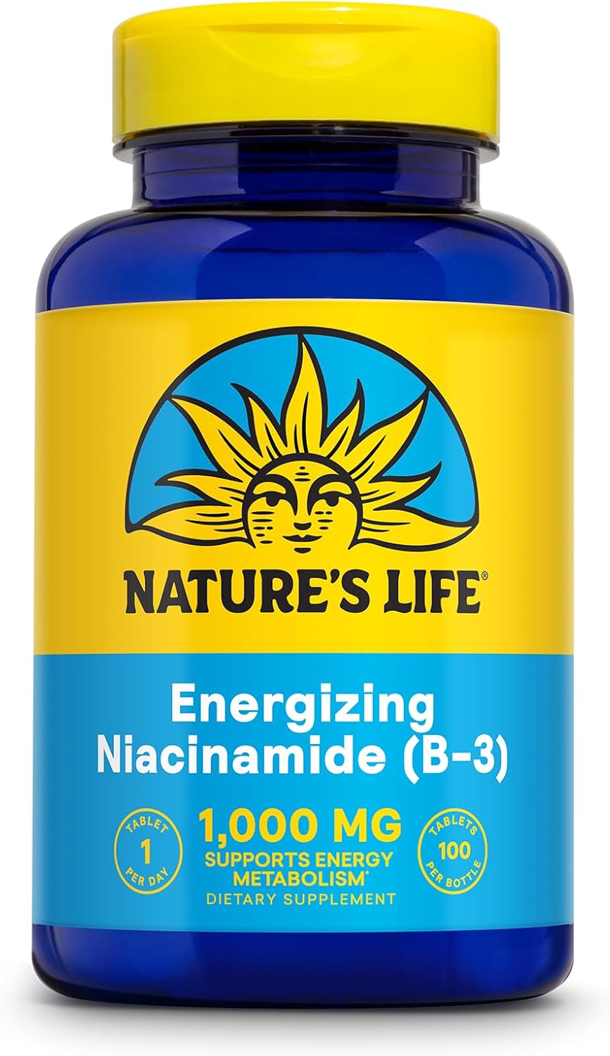 Nature's Life Energising Niacinamide, Vitamin B3 1000 mg – No Flush Niacin Supplement – 100 Tablets