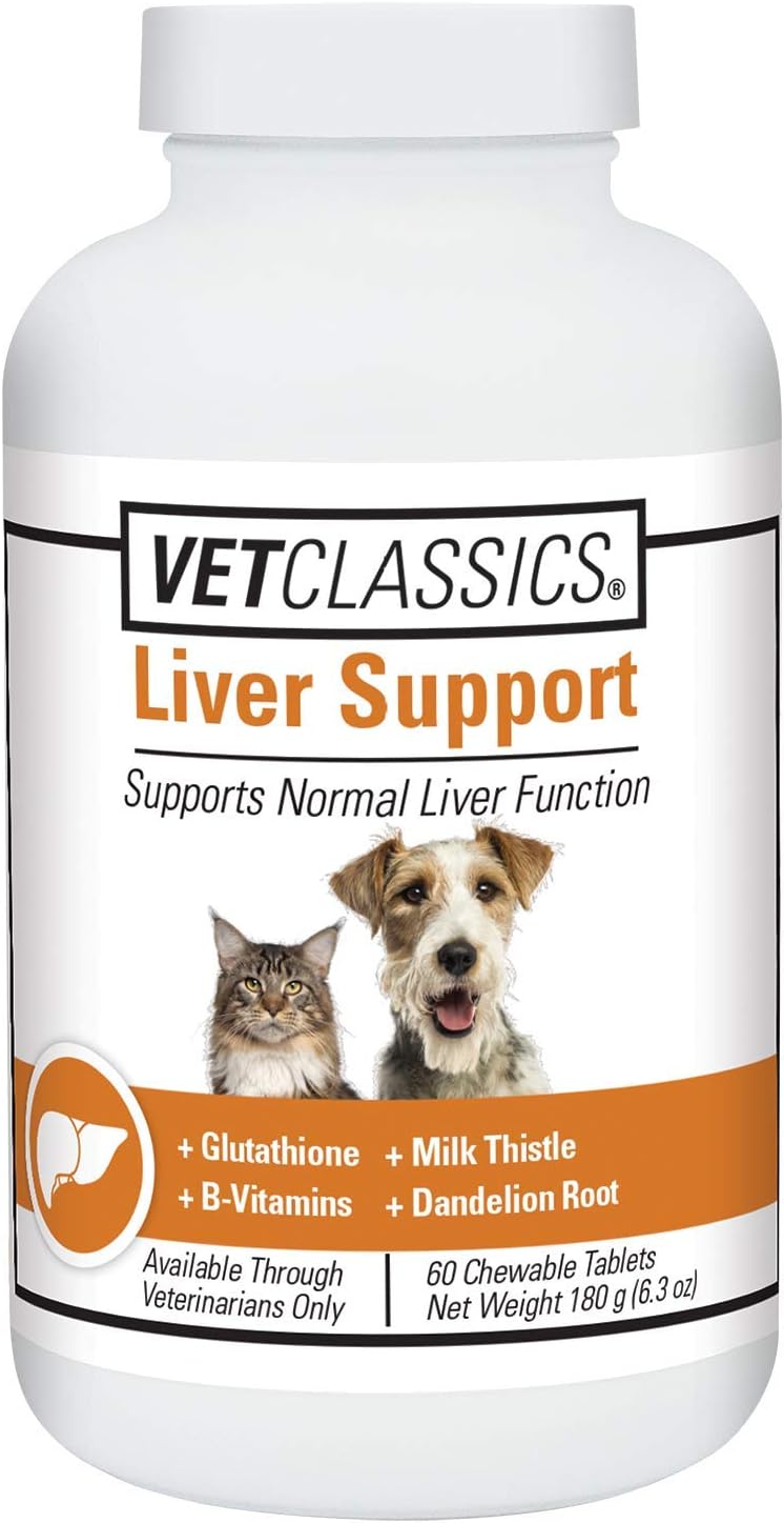 Vet Classics Liver Support Pet Health Supplement for Dogs and Cats – Liver Functions – B-Vitamins, Glutathione, Milk Thistle – 60 Chewable Tablets (Canada)