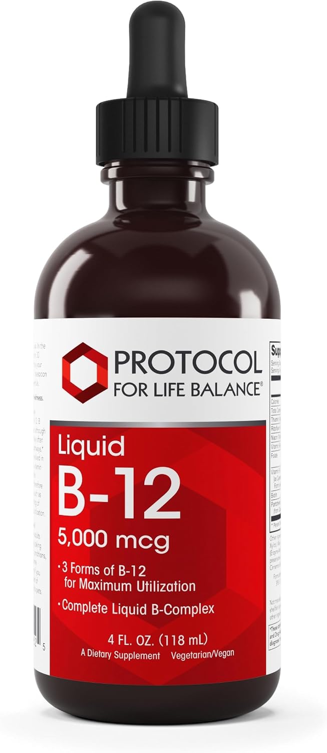 Protocol For Life Balance Liquid B-12 5,000mcg – Nervous System Support with B Vitamins – Dairy-Free & Vegan – 118 mL