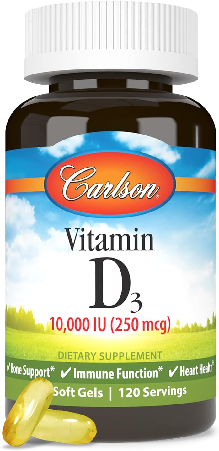 Carlson Vitamin D3 10,000 IU (250 mcg) – Bone, Immune & Cardiovascular Support, 120 Softgels