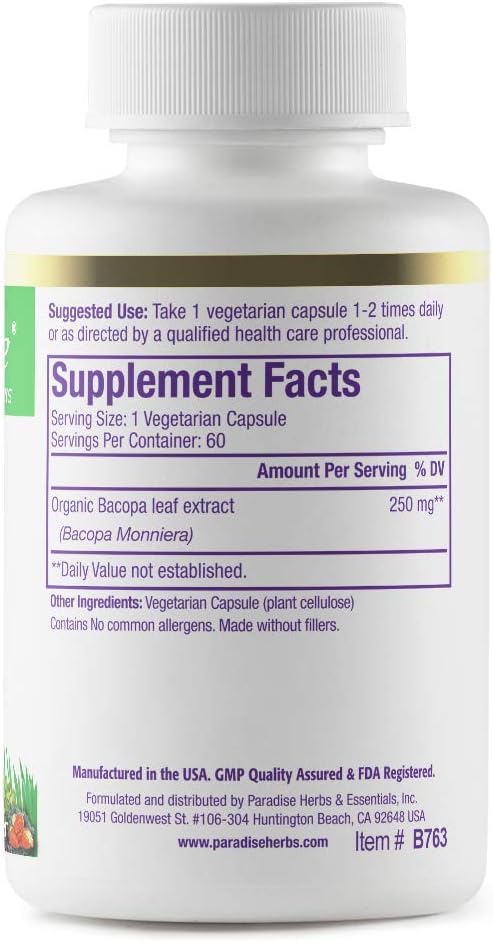 Paradise Herbs Bacopa Extract, 60 Capsules