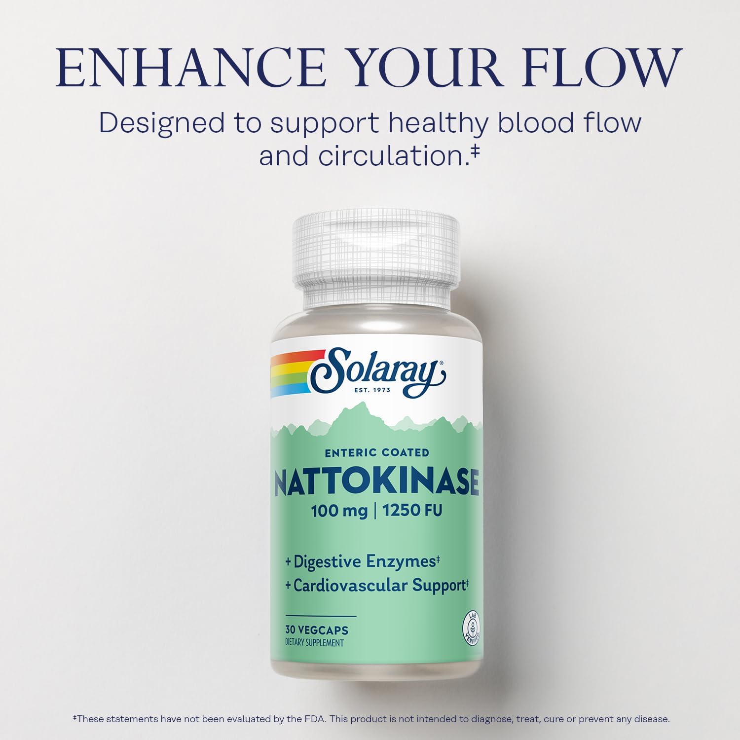 Solaray Nattokinase 1250 FU – Enteric Coated, 30 Veg Capsules