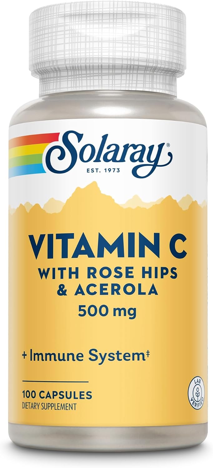 SOLARAY Vitamin C with Rose Hips & Acerola, 500 mg, 100 Capsules