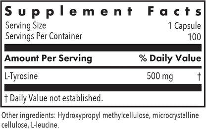 Allergy Research Group ARG L-Tyrosine 500 mg – Free Form Amino Acid Supplement – 100 Capsules