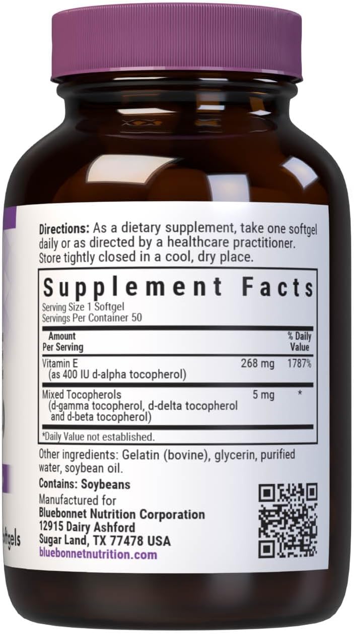 Bluebonnet Nutrition Natural Vitamin E 400 IU (268 mg) with Mixed Tocopherols Softgels