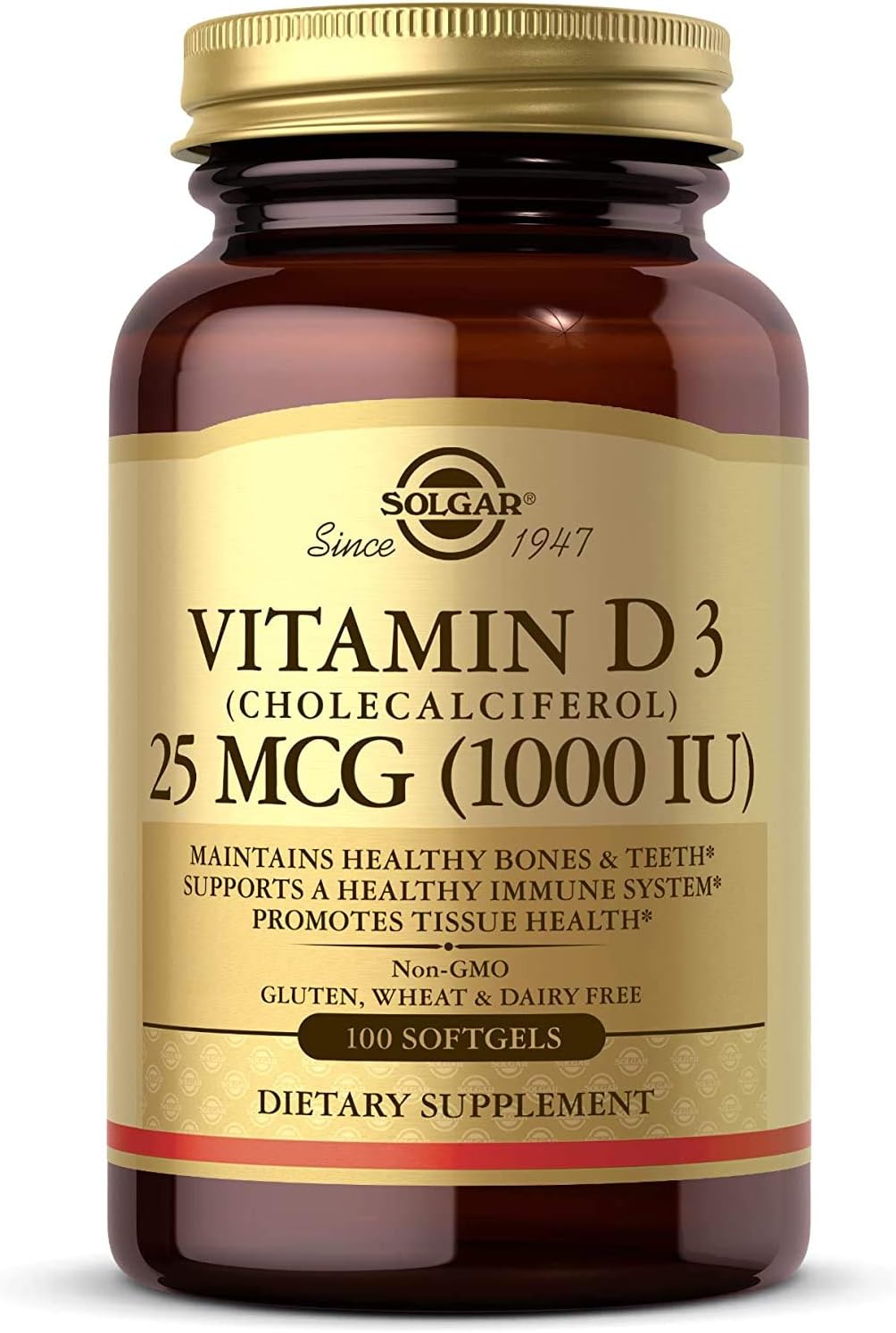 Solgar Vitamin D3 1000 IU Softgels – 100 Count