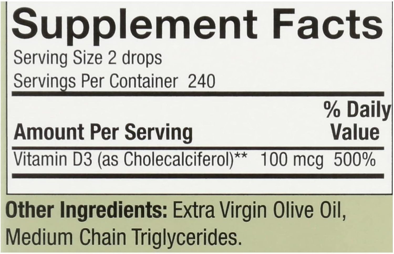 Nature's Answer Vitamin D-3 Drops | Blended with Extra Virgin Gold Olive Oil | Quickly Absorbed | No Fillers, Soy, Yeast, Sugar, Milk or Preservatives (0.5 oz / 15 mL)