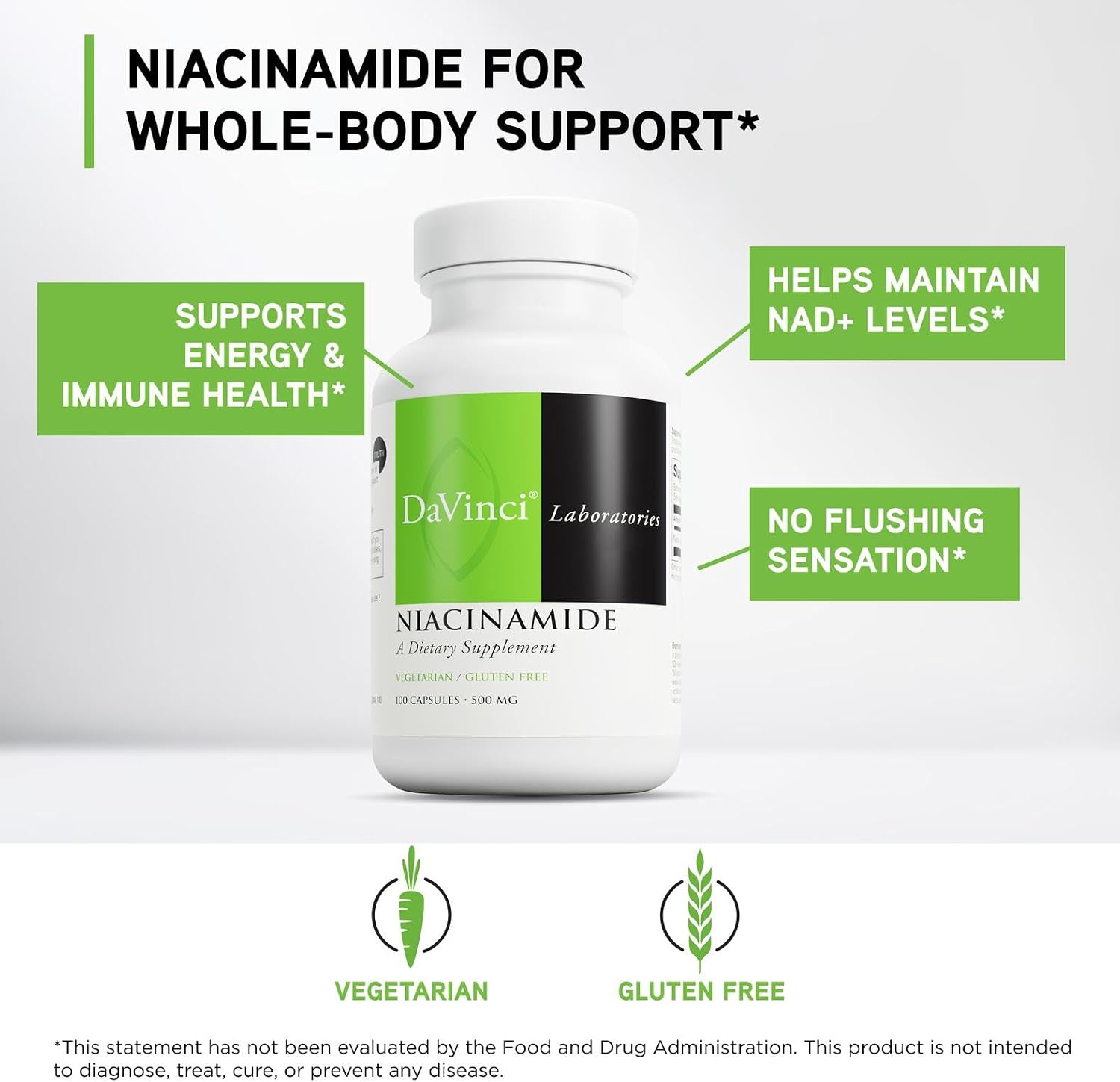 Davinci Labs Niacinamide 500 mg - Vitamin B3 Supplement, 100 Vegetarian Capsules