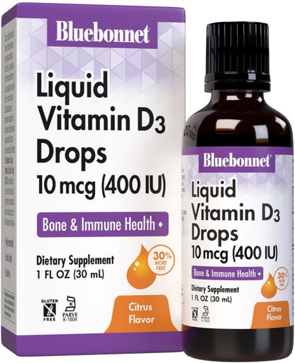Bluebonnet Liquid Vitamin D3 Drops 400 IU, Citrus, 30 mL