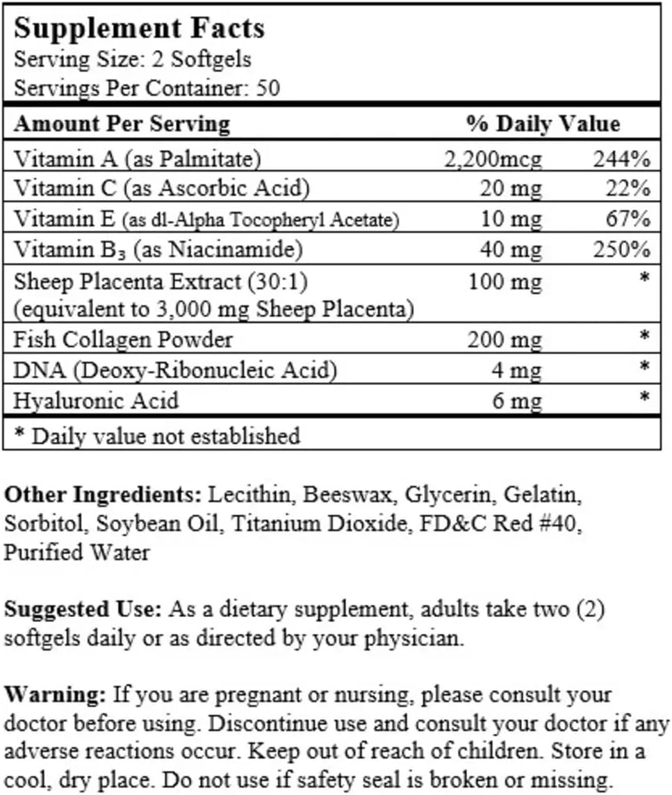 Nu-Health Sheep Placenta 200mg (Lyophilized) - 100 Capsules