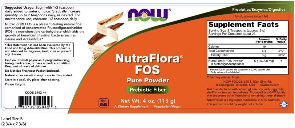 NOW Nutra Flora FOS Powder, 113 g (Pack of 2)