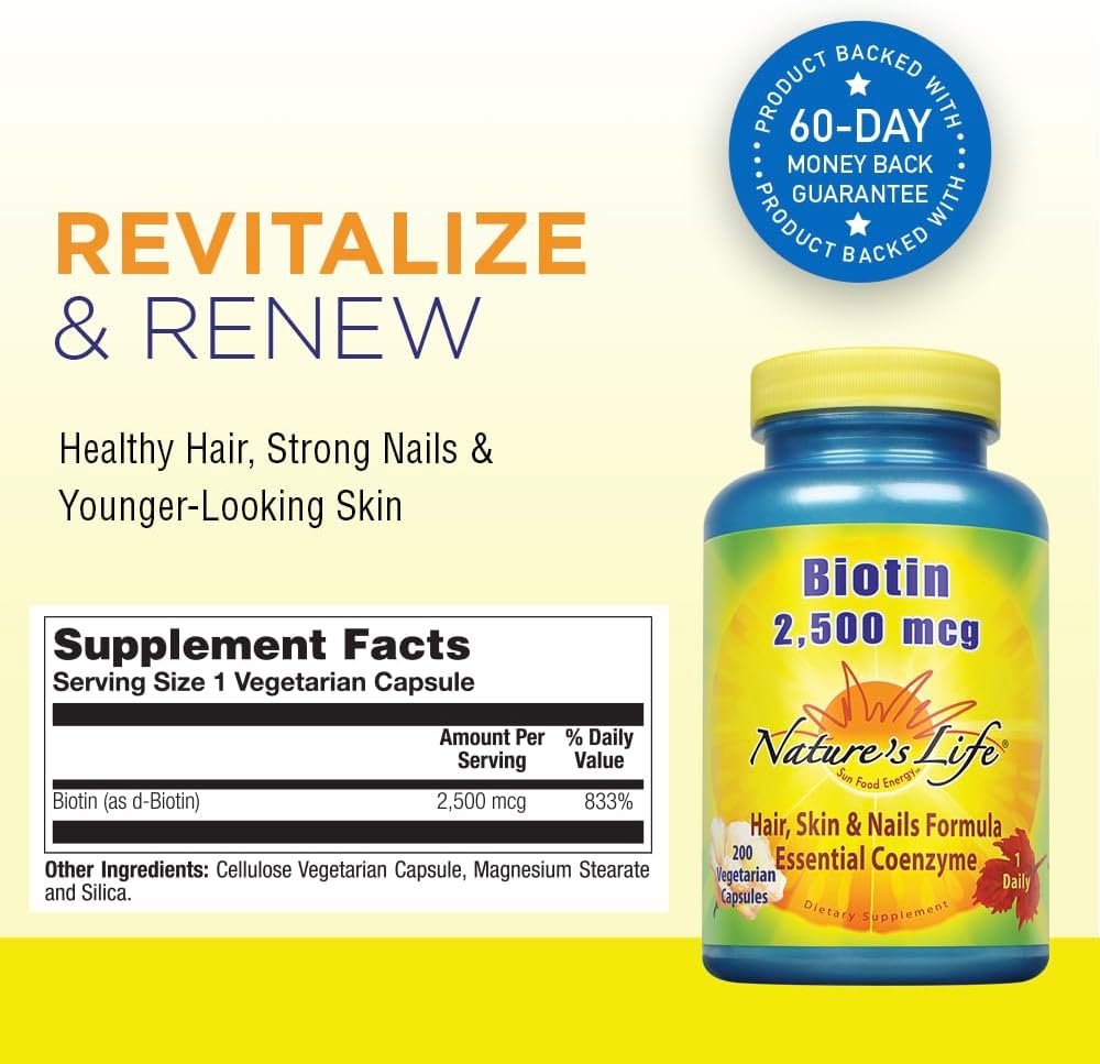 Nature's Life Biotin 2500 mcg | Healthy Hair, Skin & Nail Support | 200 Vegetable Capsules