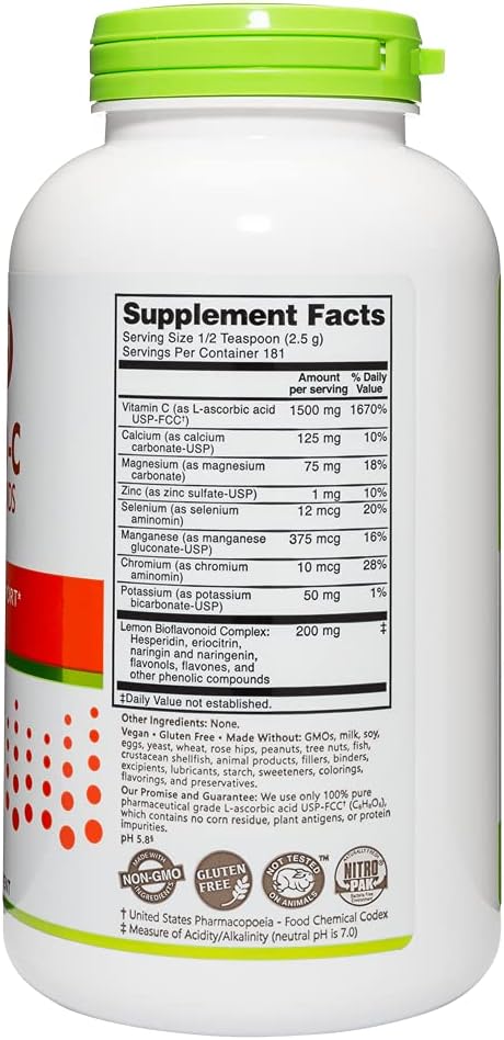 NutriBiotic - Ascorbate Bio-C, 454 g | Effervescent Vitamin C Powder with Lemon Bioflavonoids & Minerals