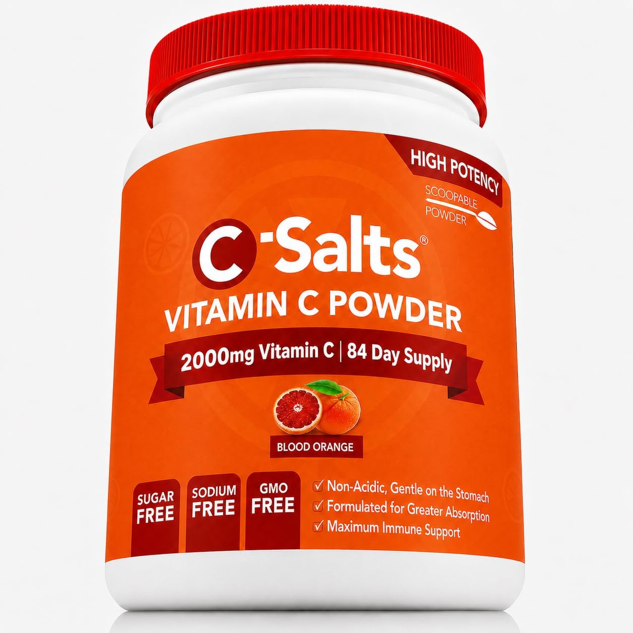 C-Salts Buffered Vitamin C Powder - Organic, Stomach Friendly, 4000 mg (84 Servings)