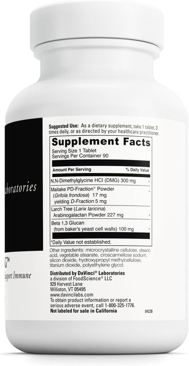 DAVINCI Labs Immuno-DMG - Natural Immune Support with DMG, Maitake, Larch, and Beta Glucan - Gluten-Free - 90 Vegetarian Tablets