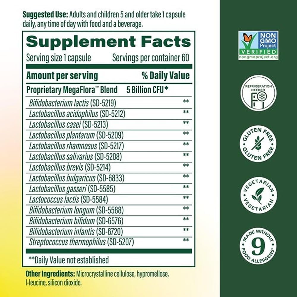 MegaFood MegaFlora Kids Probiotics - 5 Billion CFUs - Digestive and Immune Support - 60 Mini Capsules