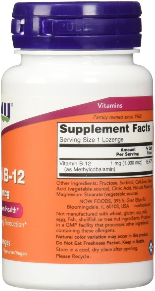 NOW Foods Methyl B-12, 1000 mcg, Vegan Lozenges, 200 Count (Pack of 2)