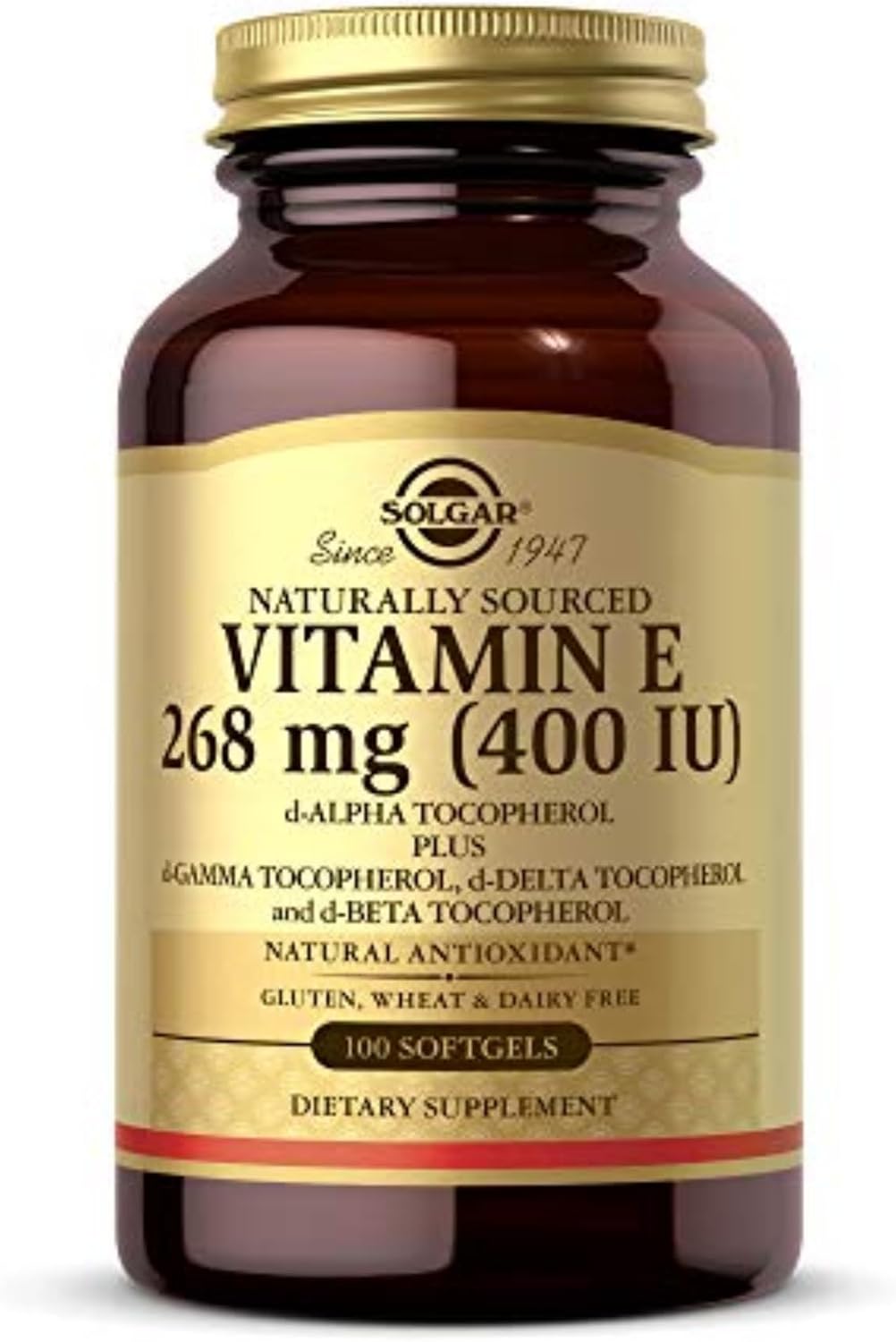 Solgar Vitamin E 268 mg (400 IU) with Mixed Tocopherols, 100 Softgels - Natural Antioxidant for Immune and Skin Support