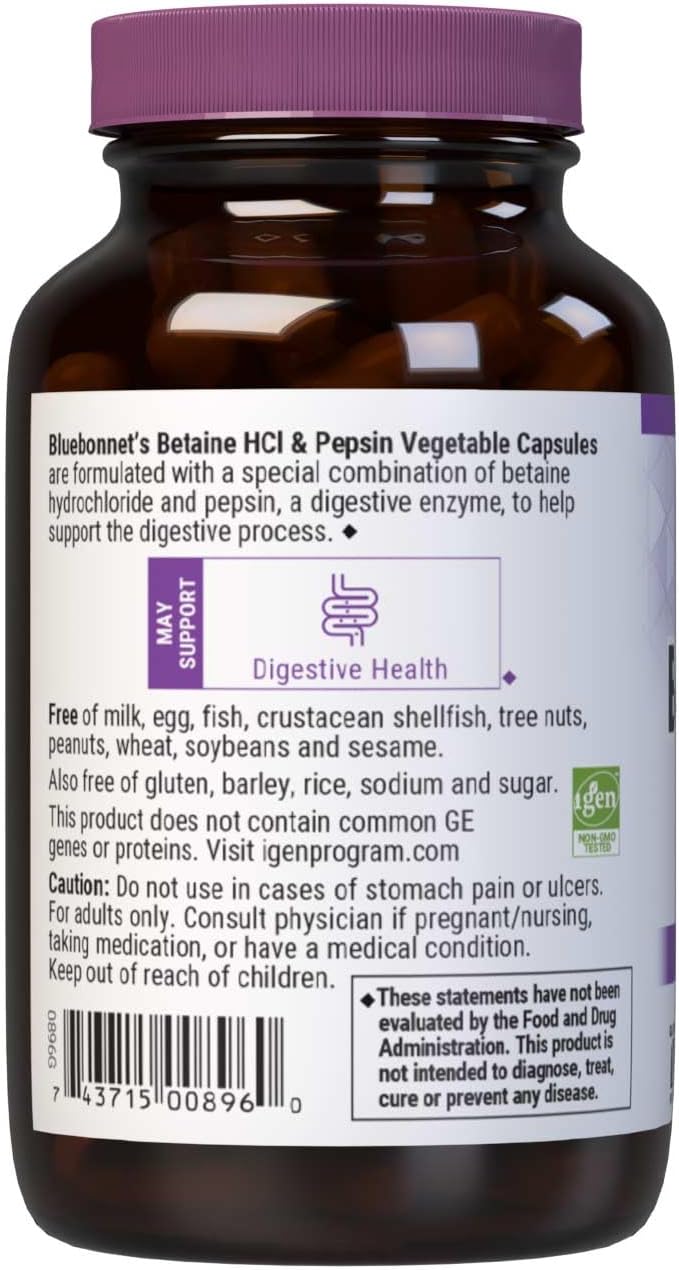 BlueBonnet Betaine HCl Plus Pepsin Vegetarian Capsules, 90 Count - görsel 3
