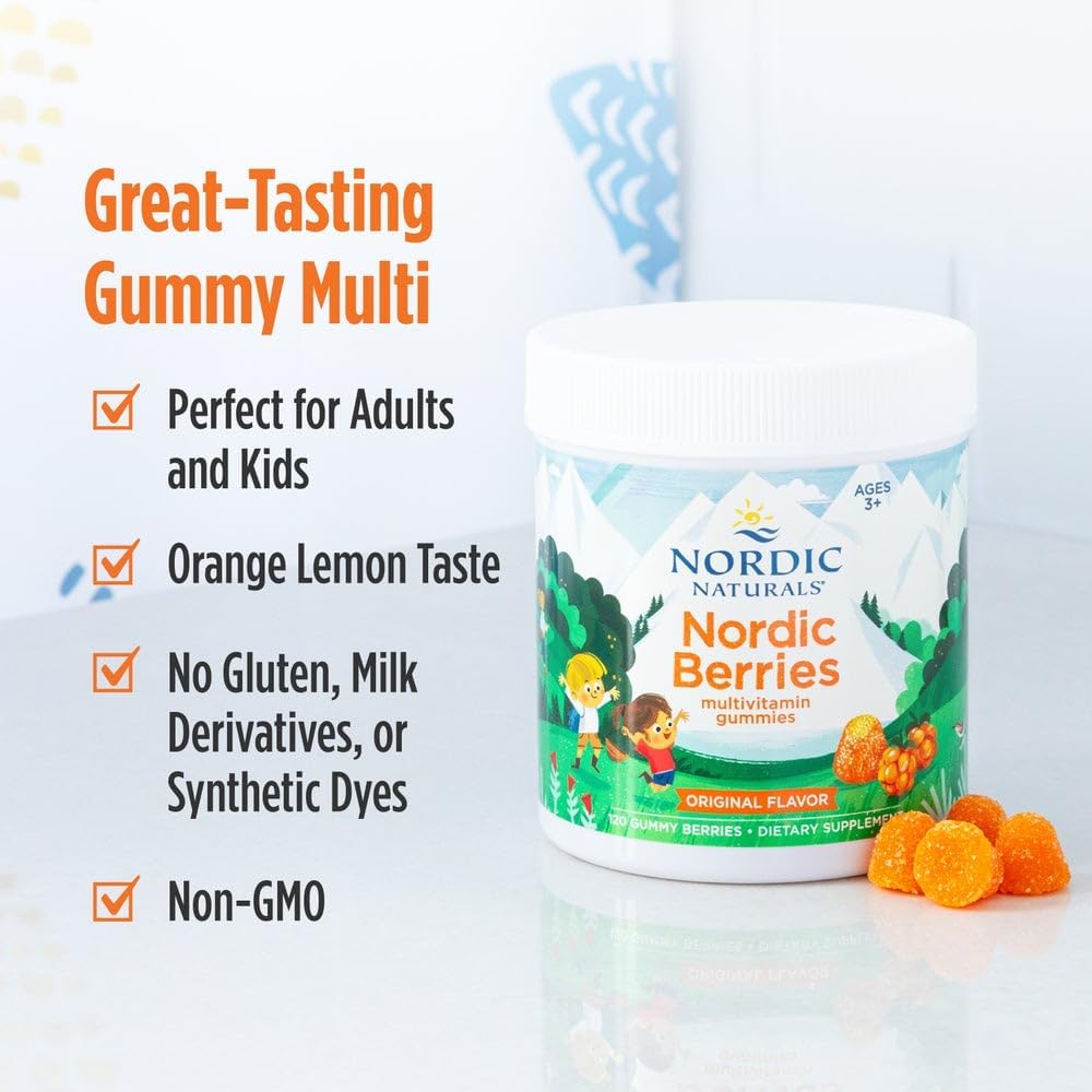 Nordic Naturals Nordic Berries, Cherry Berry – 120 Gummy Berries – Children's Multivitamin for Ages 3+