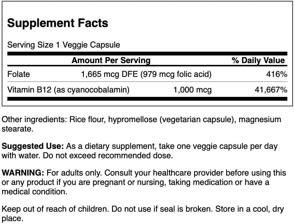 Swanson Folic Acid & Vitamin B12 30 Veg Capsules