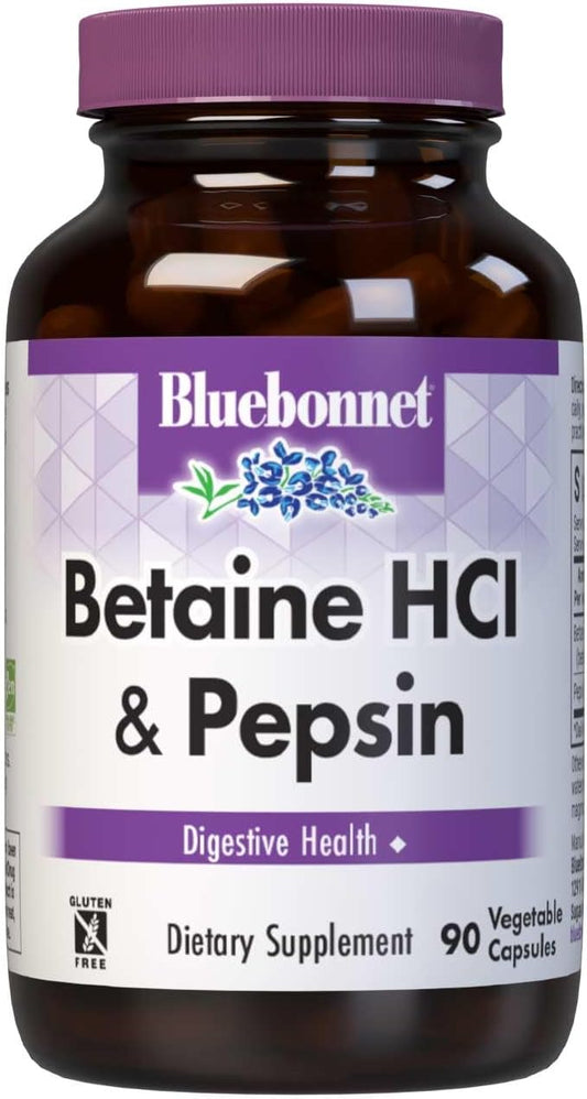 BlueBonnet Betaine HCl Plus Pepsin Vegetarian Capsules, 90 Count
