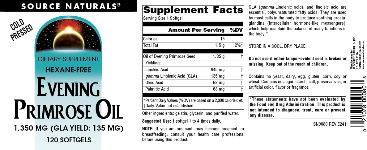 Source Naturals Evening Primrose Oil, Hexane-Free, Cold-Pressed - 1350mg, 120 Softgels