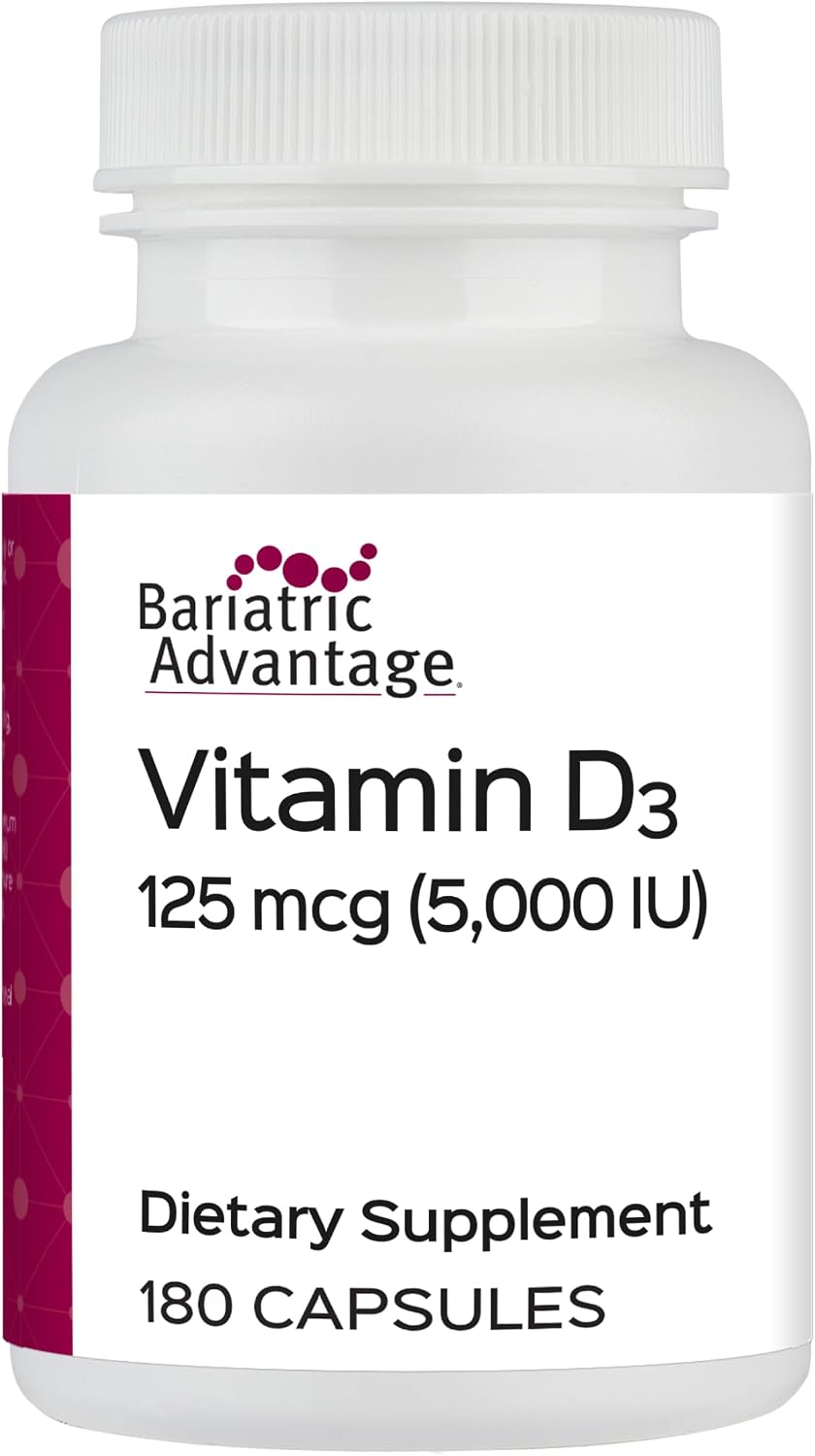 Bariatric Advantage Vitamin D3 5,000 IU – Water-Miscible Bariatric Vitamin D Capsules – Bone Strength Support – 180 Count - görsel 1