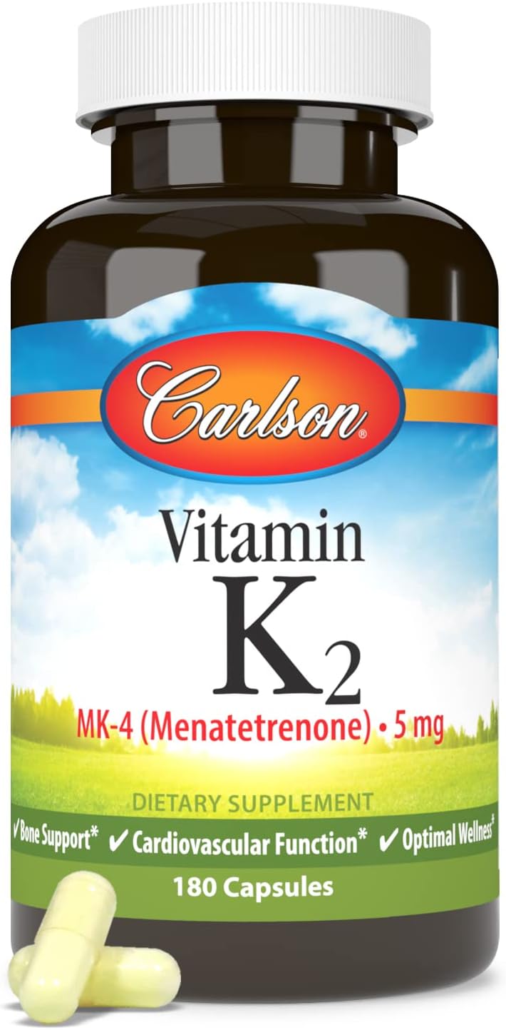 Carlson - Vitamin K2, MK-4 (Menatetrenone) - Bone & Heart Health Supplement - Soy-Free - 180 Capsules