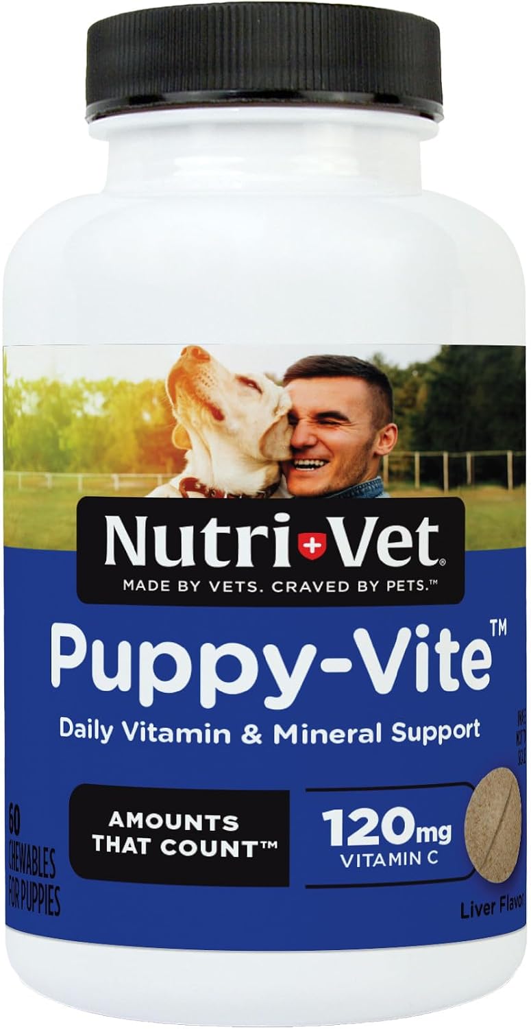 Nutri-Vet Puppy-Vite Chewable Tablets for Puppies - Daily Canine Multivitamin with Essential Vitamins & Minerals, 60 Count