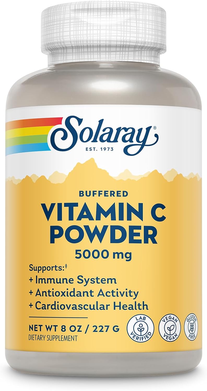 SOLARAY Vitamin C Powder 5000mg with Calcium – Buffered, Vegan, Gluten Free