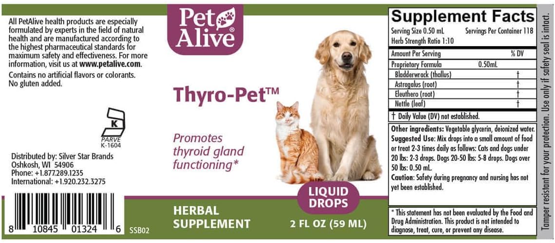 PetAlive Thyro-Pet – Herbal Thyroid Support Supplement for Dogs & Cats – 59 mL Liquid Tincture