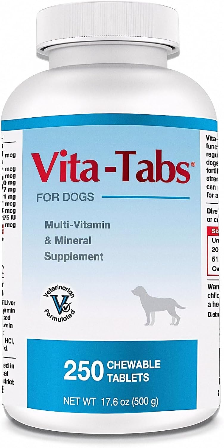 Vita-Tabs - Essential Vitamins, Minerals, Nutrients - Health Supplement for Dogs - Support Immune System, Bones - Liver Flavoured - 250 Chewable Tablets