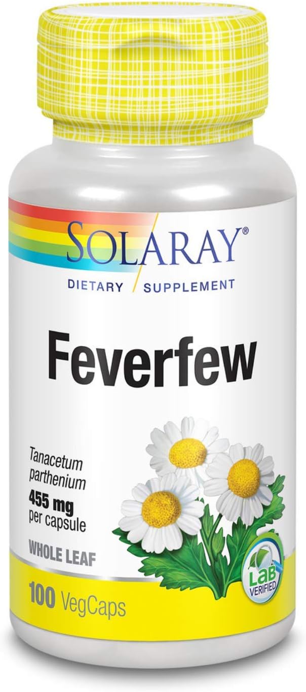SOLARAY Feverfew Leaf 455mg | Headache Relief, Circulatory Health & Blood Vessel Support | Vegan & Non-GMO | 100 VegCaps