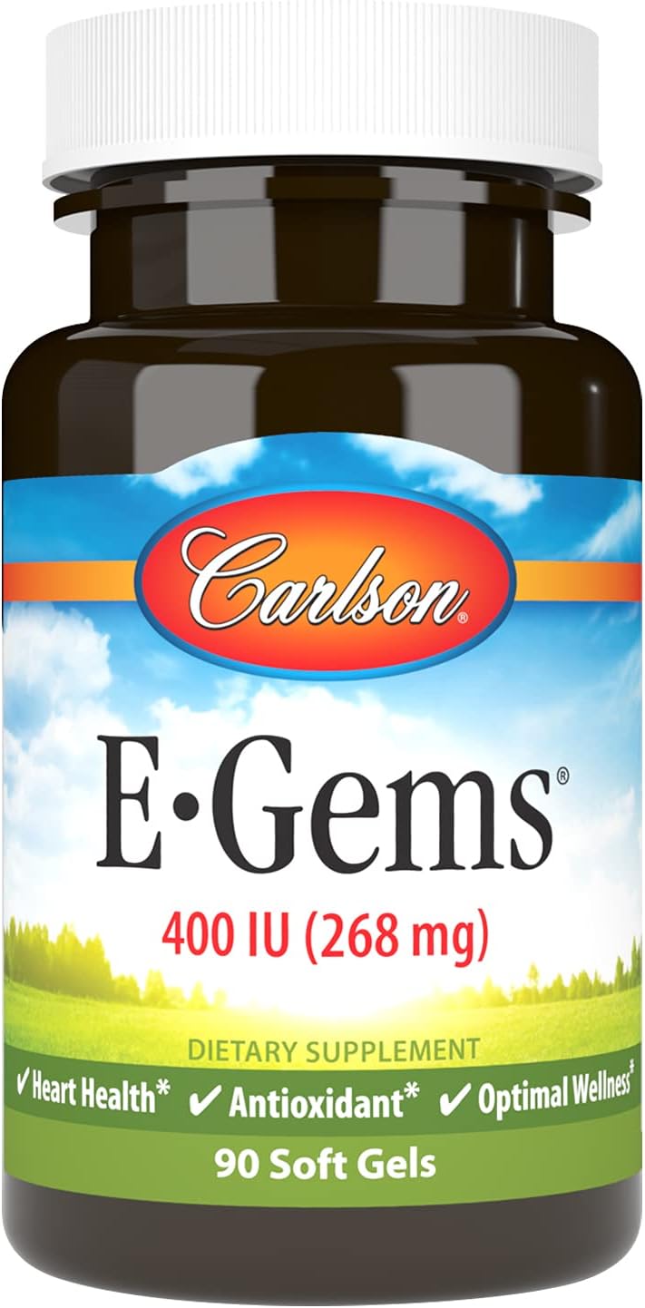 Carlson E-Gems - 400 IU (268 mg) Vitamin E Softgels - Natural d-Alpha-Tocopherol for Heart Health & Antioxidant Support