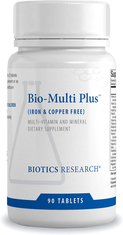 Biotics Research Bio-Multi Plus – Iron & Copper-Free Multivitamin with Chelated Minerals, Emulsified Fat-Soluble Vitamins, SOD, Catalase, 90 Tablets