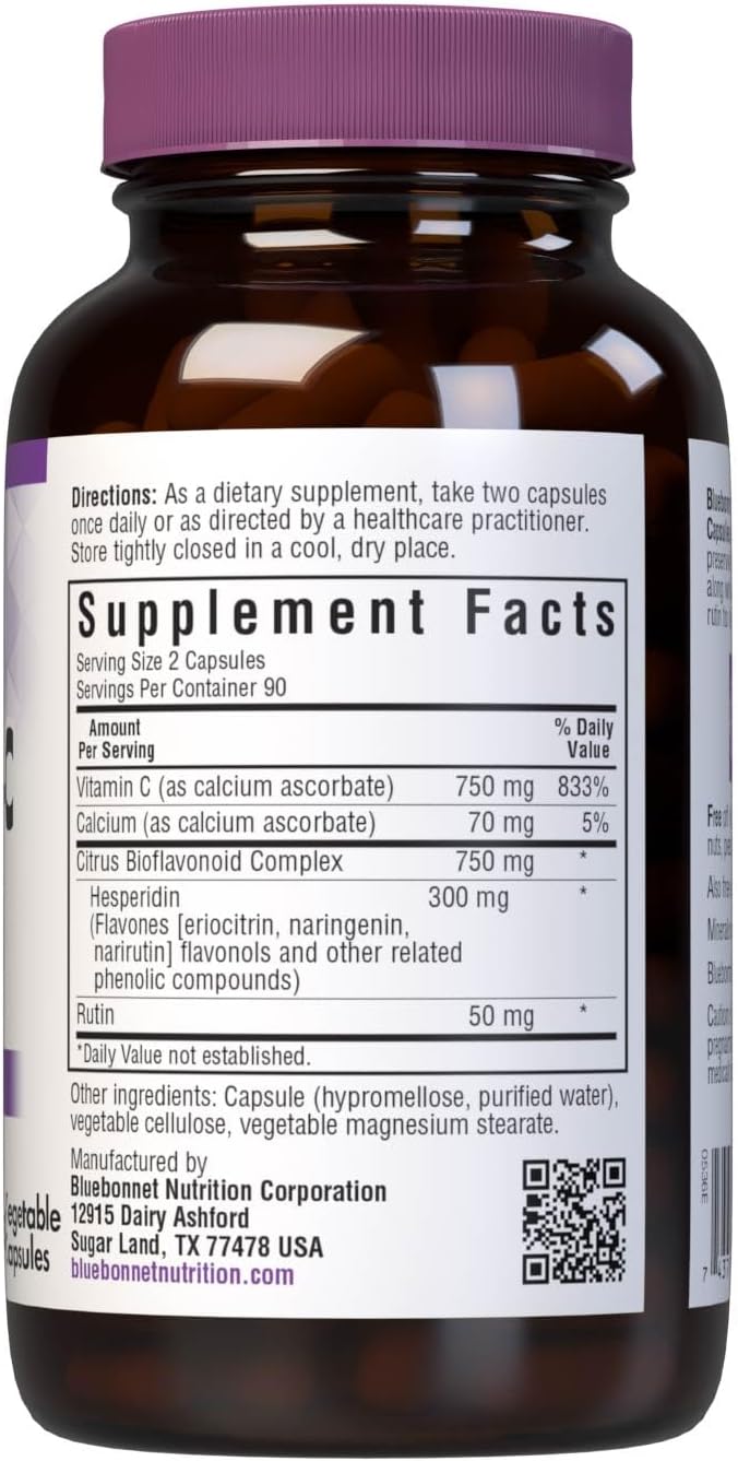 Bluebonnet Nutrition Mega Bio-C Formula – High Potency Buffered Vitamin C with Citrus Bioflavonoids and Rutin – 180 Vegetable Capsules